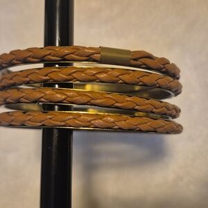 Braided Leather Wrap Bracelet for Women - Tan